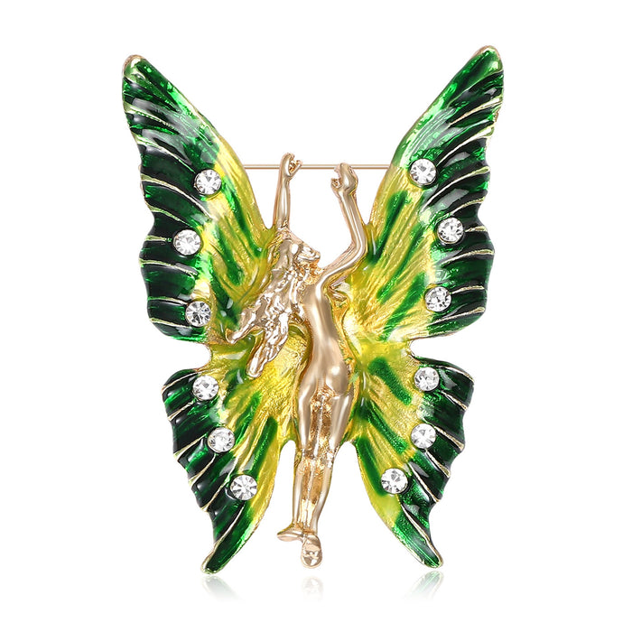 Alloy Enamel Butterfly Fairy Brooch With Rhinestones For Sweaters