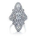 Silver Tone Floral Marquise Openwork Pavé Cocktail Ring 6-10 view 1