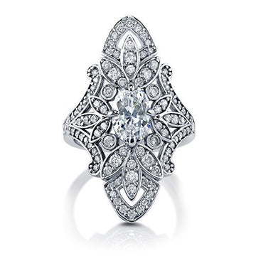 Silver Tone Floral Marquise Openwork Pavé Cocktail Ring 6-10