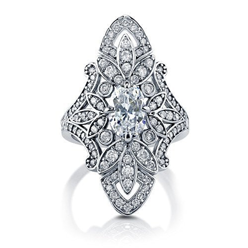 Silver Tone Floral Marquise Openwork Pavé Cocktail Ring 6-10