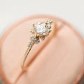 Square Solitaire Leaf Accent Ring In Gold And Silver Tones view 1