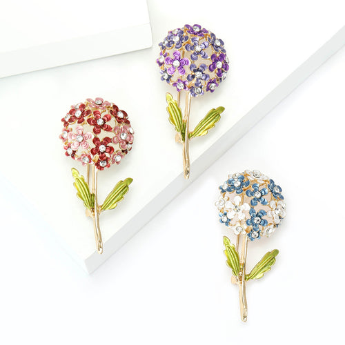 Alloy Rhinestone Hydrangea Brooch For Classic Clothing Decoration