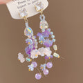 Silver Needle Zircon Resin Flower Pearl Tassel Drop Earrings Sweet Summer Floral Style view 3