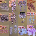 Alloy Chiffon Flower Beaded Tassel Drop Earrings With Silver Tone Posts Sweet Floral Style view 1