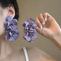 Alloy Chiffon Flower Beaded Tassel Drop Earrings With Silver Tone Posts Sweet Floral Style view 3