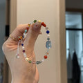 Vintage Dopamine Glass Gourd Flower Beaded Bracelet With Round Geometric Beads view 1