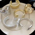 Metal Open Bangle With Smooth Shell Texture, European American Minimalist Fashion Jewelry For Women view 3