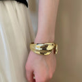 Metal Open Bangle With Smooth Shell Texture, European American Minimalist Fashion Jewelry For Women view 4