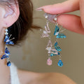 Sweet Copper Zircon Butterfly Teardrop Tassel Drop Earrings With Elegant Ear Hook Design view 3