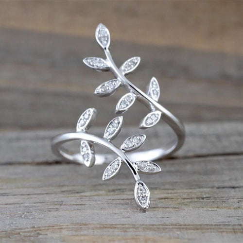 Adjustable Open Leaf Ring For Women, Marquise Shape Niche Design Finger Jewelry