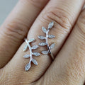 Adjustable Open Leaf Ring For Women, Marquise Shape Niche Design Finger Jewelry view 2