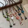 New Chinese Style Ceramic Heart Pendant Necklace For Women Ethnic Retro Woven Collarbone Jewelry view 2
