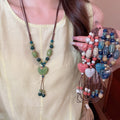 New Chinese Style Ceramic Heart Pendant Necklace For Women Ethnic Retro Woven Collarbone Jewelry view 1