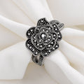 Antique Silver Tone Black Rose Stone Ring Costume Jewelry view 3