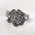 Antique Silver Tone Black Rose Stone Ring Costume Jewelry view 2