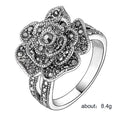Antique Silver Tone Black Rose Stone Ring Costume Jewelry view 4