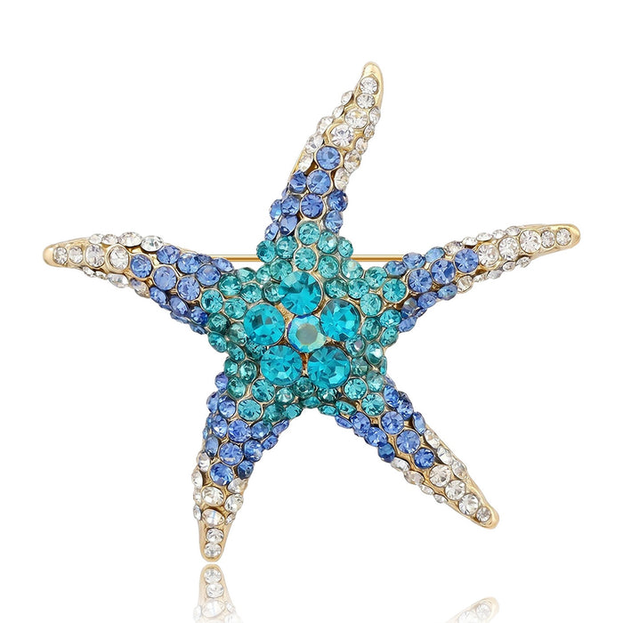 Alloy Rhinestone Starfish Brooch Tropical Lapel Pin For Fashion Apparel