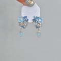 Fresh Floral Resin Stone Crystal Zircon Silver Needle Drop Earrings, Light Luxury Sweet Style view 3