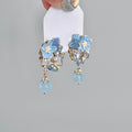 Fresh Floral Resin Stone Crystal Zircon Silver Needle Drop Earrings, Light Luxury Sweet Style view 1