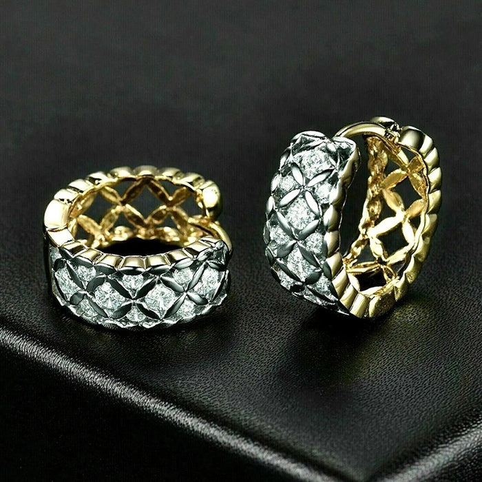 Two Tone Plated Geometric Rhombus Ear Cuffs For Women, French Elegant Luxury Jewelry Earrings