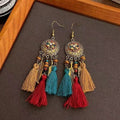 Bohemian Ethnic Geometric Woven Feather Tassel Long Drop Earrings For Women Travel Wear view 4