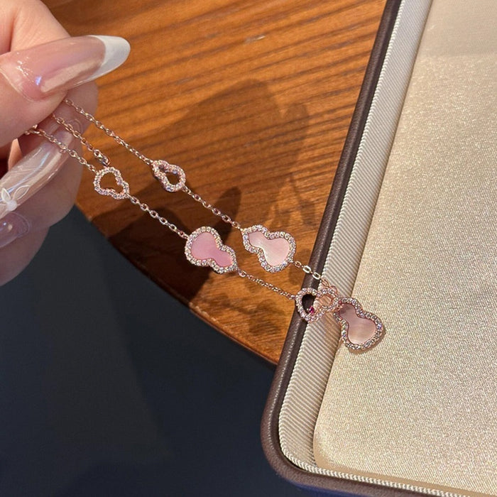 Copper Zircon Hollow Shell Gourd Pendant Bangle, New Chinese Light Luxury Geometric Jewelry