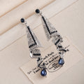 Luxury Blue Zircon Rhinestone Waterdrop Tassel Geometric Stud Dangle Earrings for Women Fashion Earrings view 3