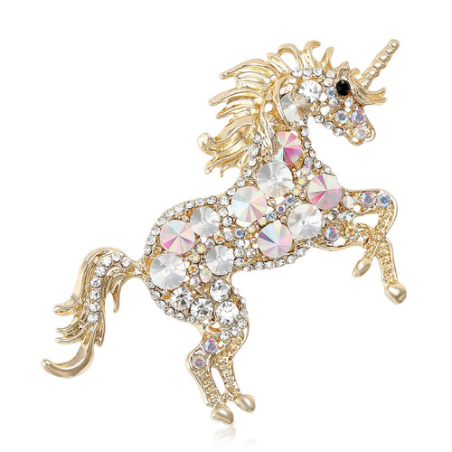 Alloy Rhinestone Unicorn Brooch Pin For Clothing And Anti Exposure