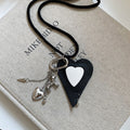 Minimalist Leather Heart Dog Clasp Pendant Sweater Necklace, Chic Niche Style view 4