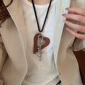 Minimalist Leather Heart Dog Clasp Pendant Sweater Necklace, Chic Niche Style view 3