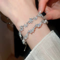 Sparkling Zircon Faux Pearl Butterfly Irregular Geometric Light Luxury Bangle For Women view 2