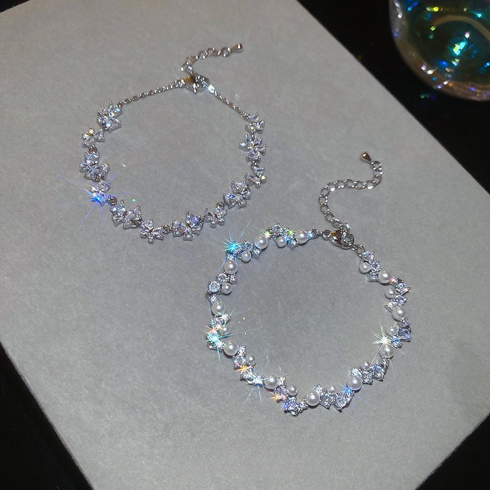 Sparkling Zircon Faux Pearl Butterfly Irregular Geometric Light Luxury Bangle For Women