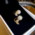 Elegant Zircon Fishtail Leaf Faux Pearl Pendant Drop Earrings For Women view 2