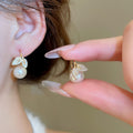 Elegant Zircon Fishtail Leaf Faux Pearl Pendant Drop Earrings For Women view 1