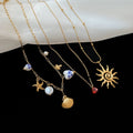 Stainless Steel Shell Starfish Faux Pearl Blue Porcelain Pendant Choker Necklace view 1
