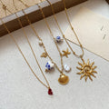 Stainless Steel Shell Starfish Faux Pearl Blue Porcelain Pendant Choker Necklace view 3