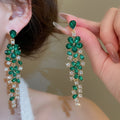 Chic Alloy Rhinestone Flower Tassel Drop Earrings For Women, Elegant Light Luxury Style view 4