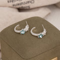 Light Luxury Blue Rhinestone Star C Hoop Stud Earrings For Women, Silver Alloy Zircon Sweet Cool Earrings view 2