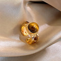 Tiger Eye Wrinkled Geometric Round Open Ring For Women view 2