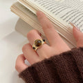 Tiger Eye Wrinkled Geometric Round Open Ring For Women view 3