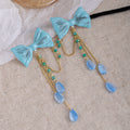 Elegant Blue Enamel Bowknot Waterdrop Tassel Alloy Chain Beach Vacation Long Stud Drop Earrings view 4