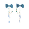 Elegant Blue Enamel Bowknot Waterdrop Tassel Alloy Chain Beach Vacation Long Stud Drop Earrings view 5