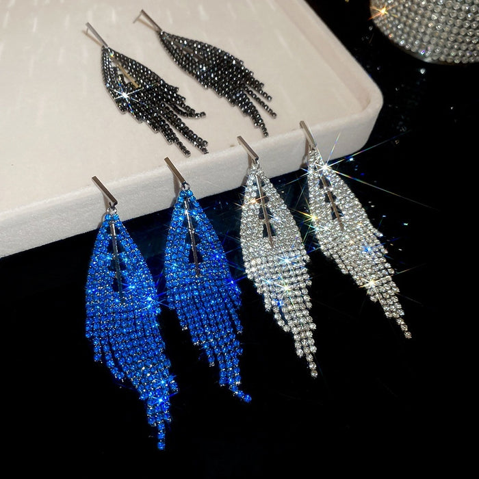 Light Luxury Geometric Triangle Rhinestone Tassel Copper Drop Earrings For Women