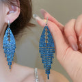 Light Luxury Geometric Triangle Rhinestone Tassel Copper Drop Earrings For Women view 4
