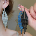 Light Luxury Geometric Triangle Rhinestone Tassel Copper Drop Earrings For Women view 2