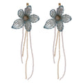 Fresh Floral Zircon Crystal Tassel Drop Earrings With Silver Pins And Knitted Flower Design view 5
