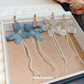 Fresh Floral Zircon Crystal Tassel Drop Earrings With Silver Pins And Knitted Flower Design view 4