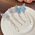 Fresh Floral Zircon Crystal Tassel Drop Earrings With Silver Pins And Knitted Flower Design view 2