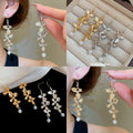 Metal Flower Pearl Tassel Drop Earrings For Women, Minimalist European American Style view 1