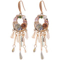 Vintage Ethnic Geometric Zircon Pearl Crystal Tassel Drop Earrings view 5